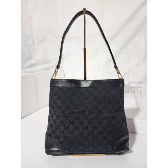 Authentic Gucci Vintage GG Canvas and Leather Shoulder Bag Black - Picture 1 of 12